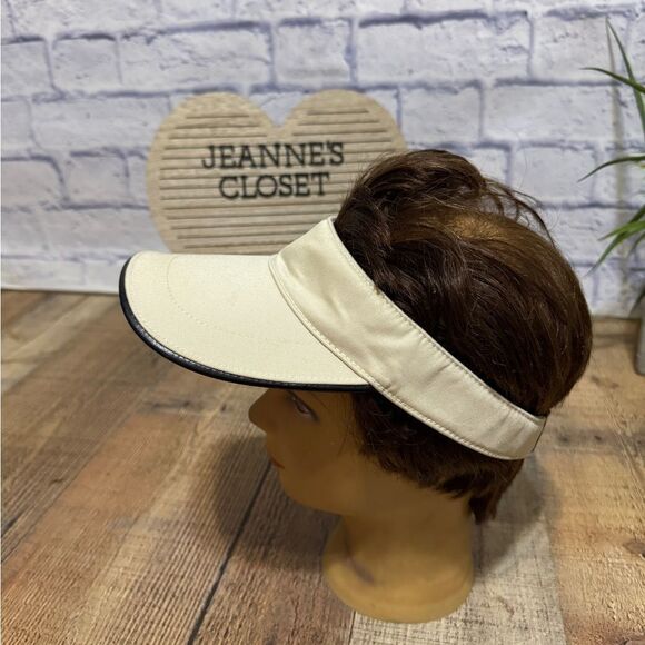 Coach Tan Unisex Tan Khaki Visor S Black Leather Strap Back Golf Beach Rare! - Picture 6 of 10